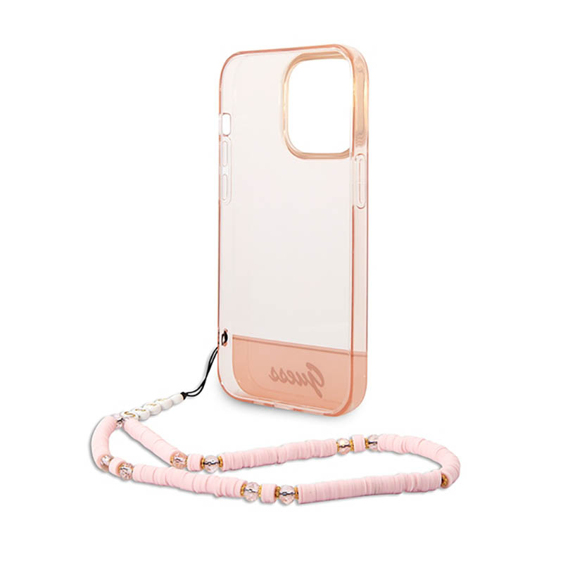 Guess Translucent Pearl Strap - Etui iPhone 14 Pro Max (różowy)