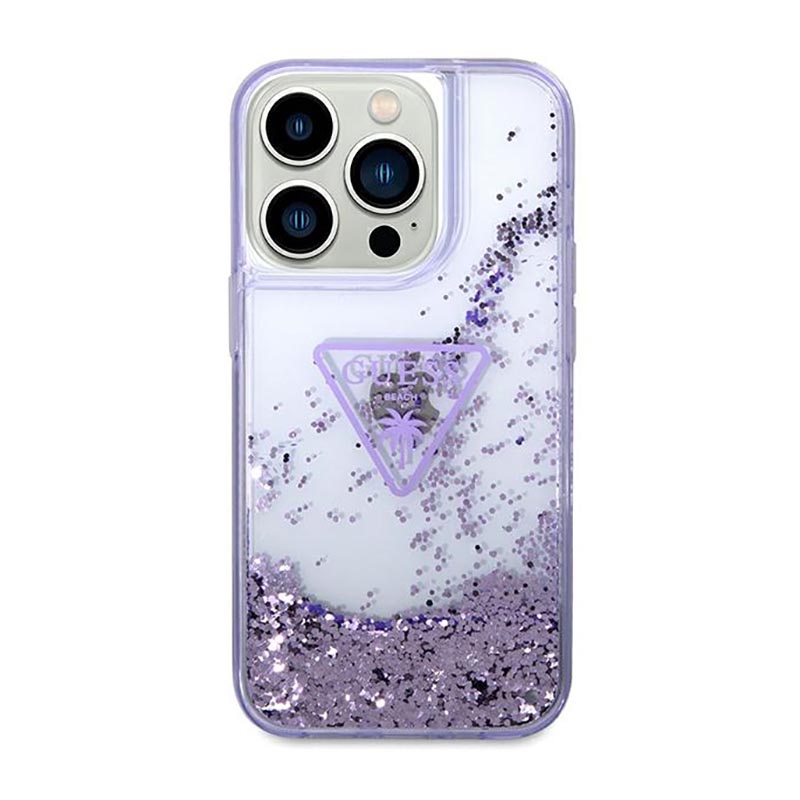 Guess Liquid Glitter Triangle Logo Case – Etui iPhone 14 Pro (fioletowy)