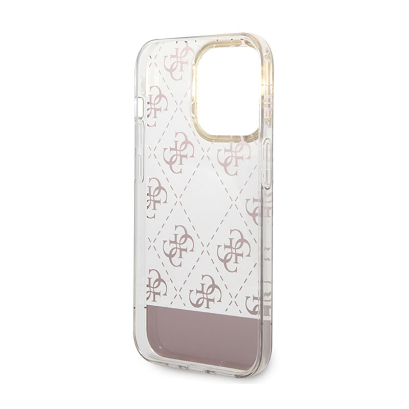 Guess 4G Stripe Script Logo Electroplated Pattern – Etui iPhone 14 Pro Max (różowy)
