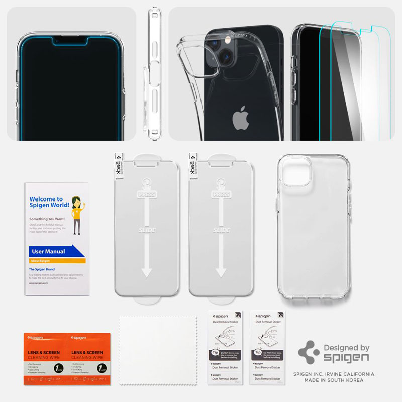 Spigen Crystal Pack - Zestaw etui + 2 x szkło do iPhone 15 Plus / iPhone 14 Plus (Przezroczysty)