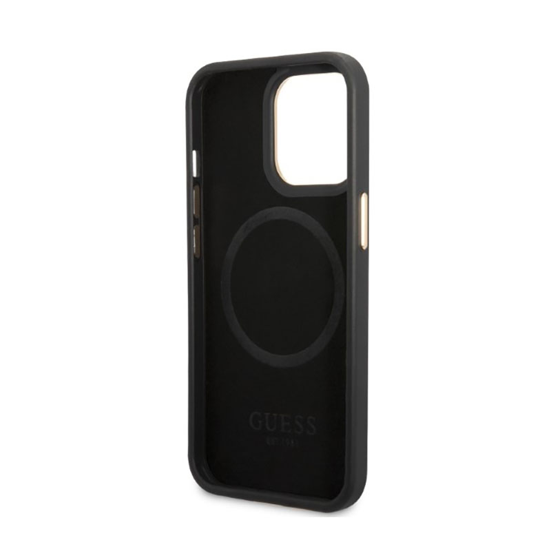 Guess Peony Logo Plate MagSafe - Etui iPhone 13 Pro Max (czarny)