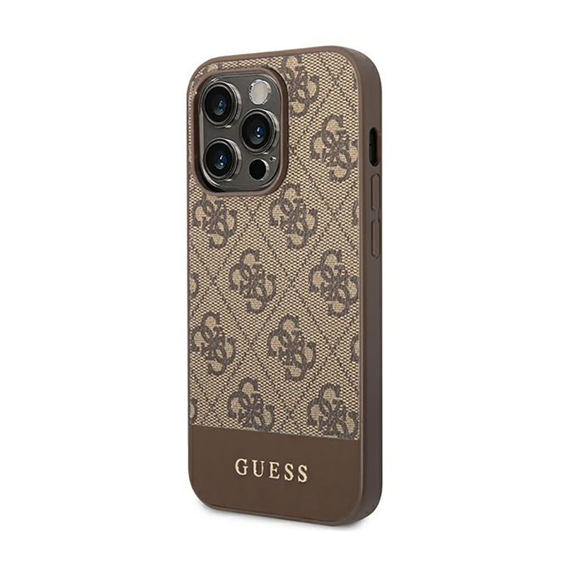 Guess 4G Bottom Stripe Metal Logo Collection - Etui iPhone 14 Pro (brązowy)