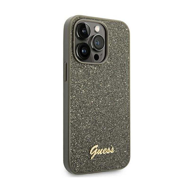 Guess Glitter Flakes Metal Logo Case – Etui iPhone 14 Pro (zielony)