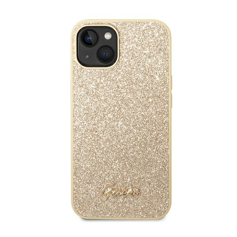 Guess Glitter Flakes Metal Logo Case – Etui iPhone 14 Plus (złoty)