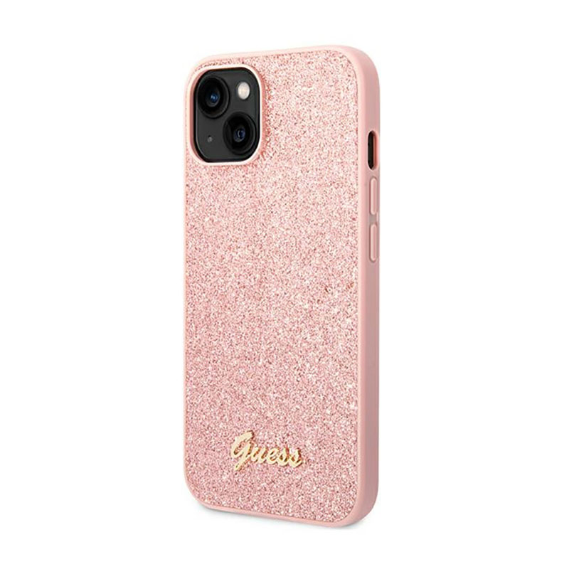 Guess Glitter Flakes Metal Logo Case – Etui iPhone 14 Plus (różowy)
