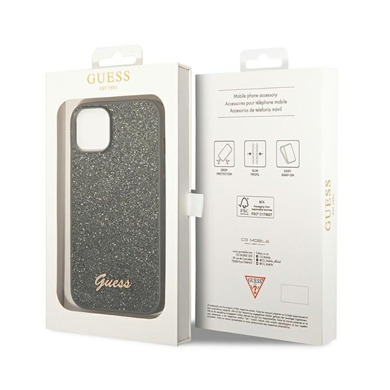 Guess Glitter Flakes Metal Logo Case – Etui iPhone 14 (zielony)