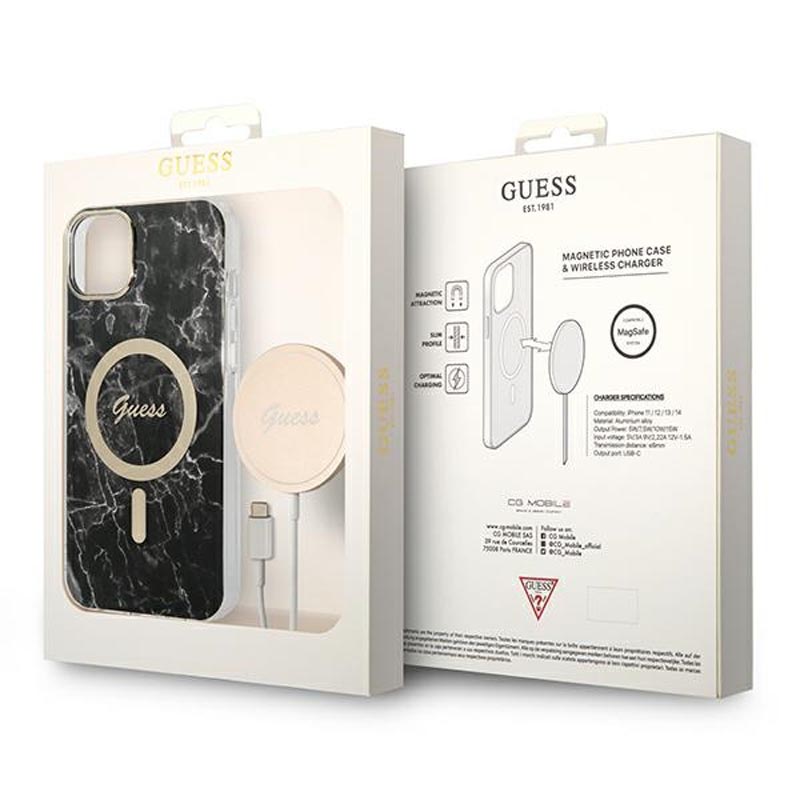 Guess Bundle Pack MagSafe IML Marble - Zestaw etui + ładowarka MagSafe iPhone 14 (czarny/złoty)