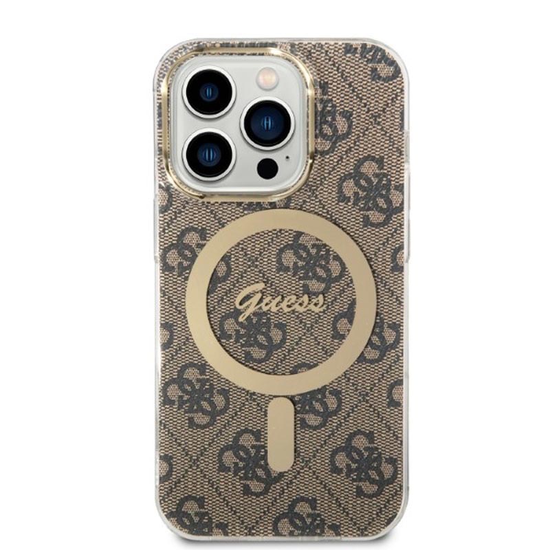 Guess Bundle Pack MagSafe 4G - Zestaw etui + ładowarka MagSafe iPhone 14 Pro Max (brązowy/złoty)