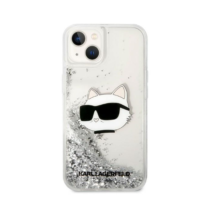 Karl Lagerfeld Liquid Glitter NFT Choupette Head - Etui iPhone 14 Plus (srebrny)