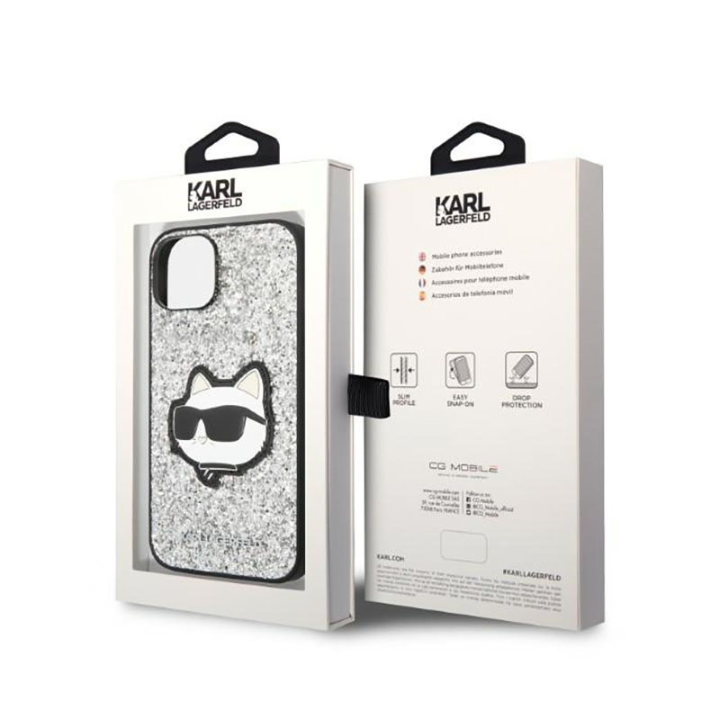 Karl Lagerfeld NFT Glitter Choupette Patch - Etui iPhone 14 (srebrny)