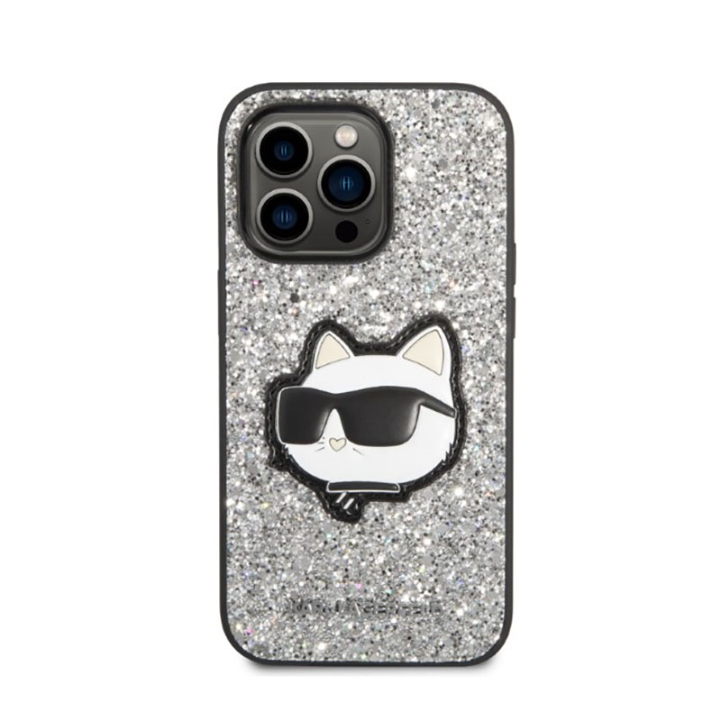 Karl Lagerfeld NFT Glitter Choupette Patch - Etui iPhone 14 Pro Max (srebrny)