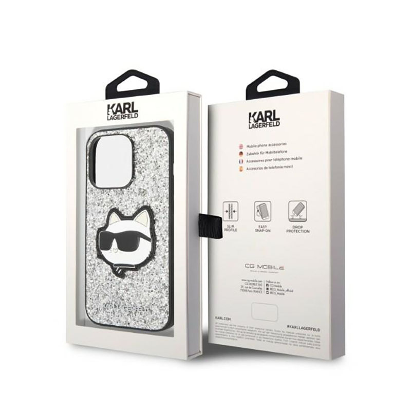 Karl Lagerfeld NFT Glitter Choupette Patch - Etui iPhone 14 Pro Max (srebrny)