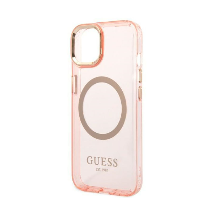 Guess Gold Outline Translucent MagSafe - Etui iPhone 14 Plus (różowy)