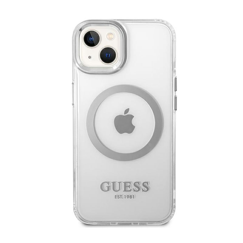 Guess Metal Outline MagSafe - Etui iPhone 14 (przezroczysty / srebrny)