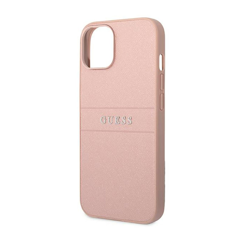 Guess Saffiano Metal Logo Stripes - Etui iPhone 14 Plus (różowy)