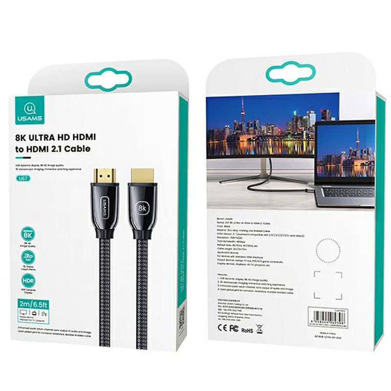 USAMS US-SJ497 - Kabel HDMI - HDMI 2.1 2m z obsługą 8K 60 Hz / 4K 120 Hz (czarny)