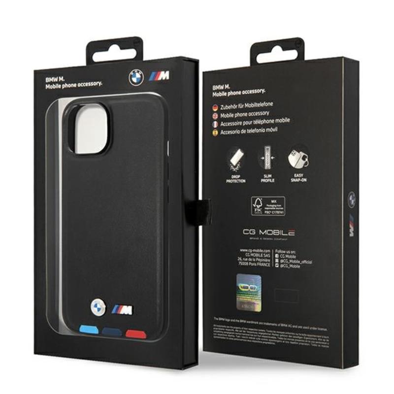 BMW Leather Hot Stamp Tricolor – Etui iPhone 14 Plus (Czarny)