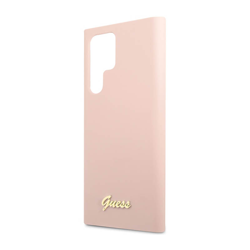 Guess Silicone Script Metal Logo - Etui Samsung Galaxy S23 Ultra (różowy)