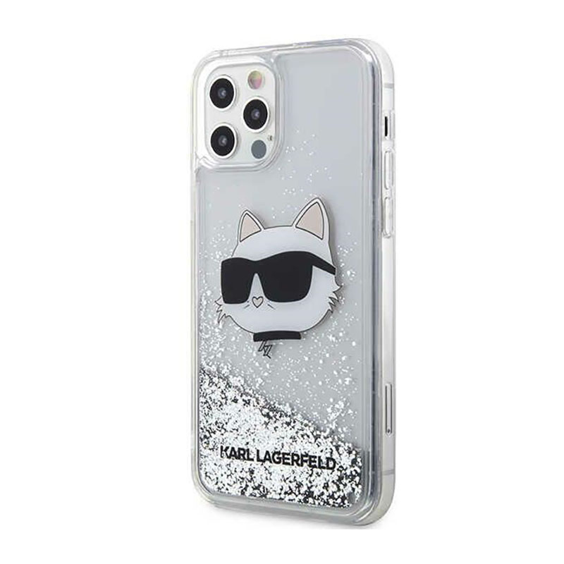 Karl Lagerfeld Liquid Glitter NFT Choupette Head - Etui iPhone 12 / iPhone 12 Pro (srebrny)