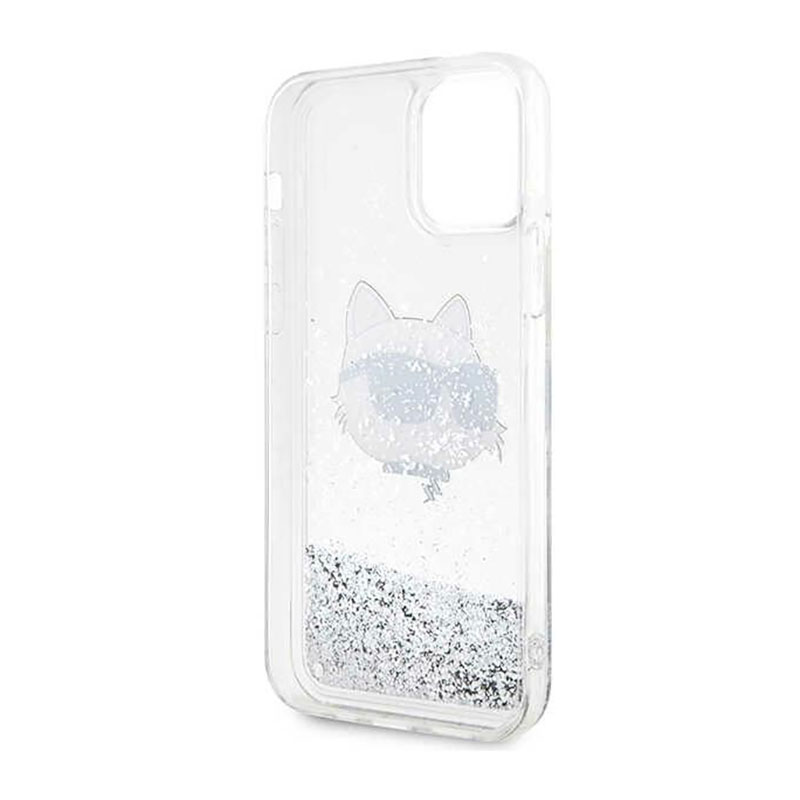 Karl Lagerfeld Liquid Glitter NFT Choupette Head - Etui iPhone 12 / iPhone 12 Pro (srebrny)