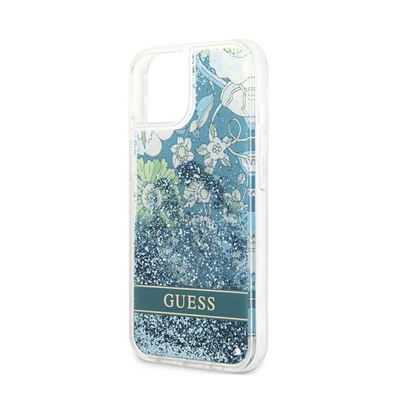 Guess Liquid Glitter Flower – Etui iPhone 13 (niebieski/zielony)