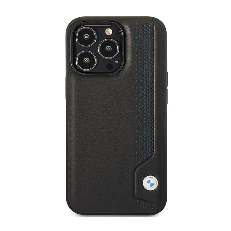 BMW Leather Blue Dots - Etui iPhone 14 Pro (czarny)