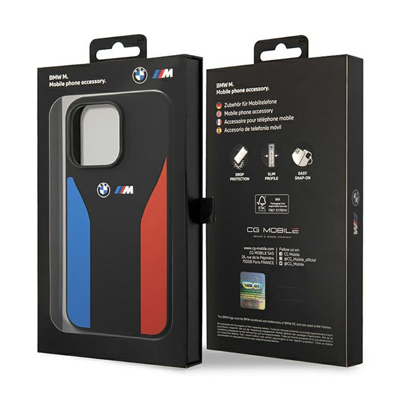 BMW Silicone Blue&Red Stripes M Collection - Etui iPhone 14 Pro (czarny)