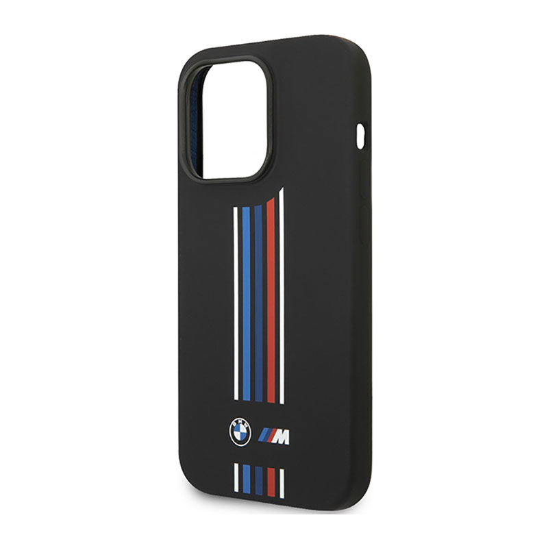 BMW Silicone Vertical Tricolor Lines - Etui iPhone 14 Pro (czarny)