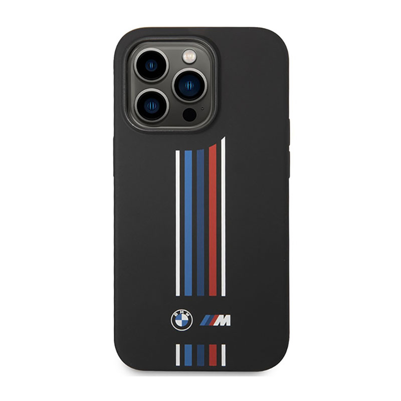 BMW Silicone Vertical Tricolor Lines - Etui iPhone 14 Pro Max (czarny)
