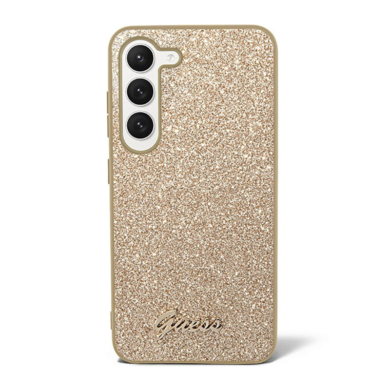 Guess Glitter Flakes Metal Logo Case - Etui Samsung Galaxy S23 (złoty)