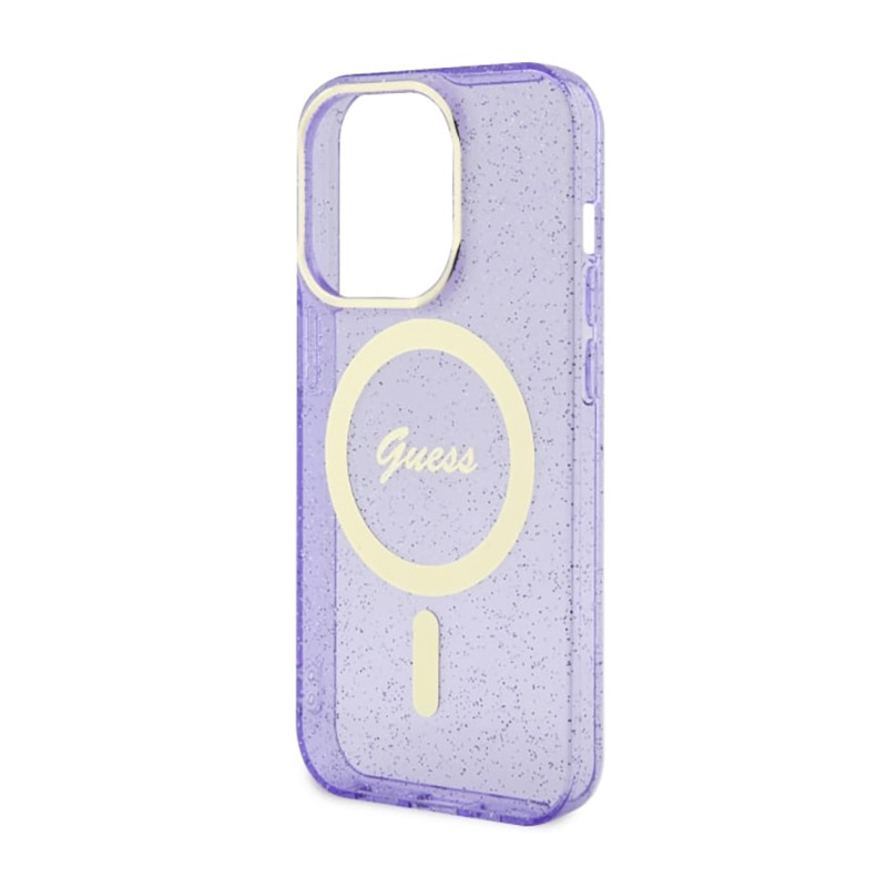 Guess Glitter Gold MagSafe - Etui iPhone 14 Pro (Purpurowy)