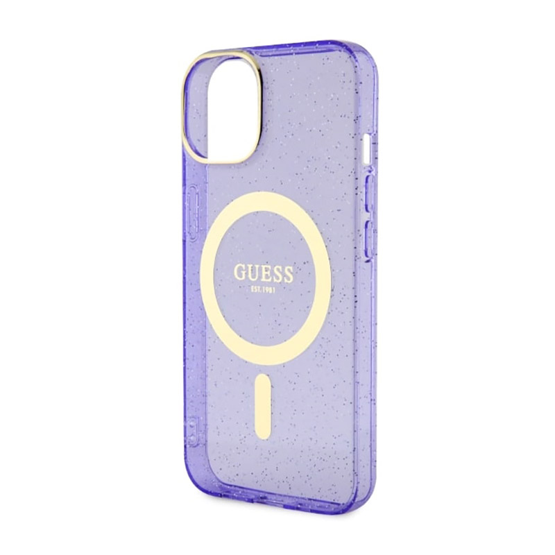 Guess Glitter Gold MagSafe - Etui iPhone 14 Plus (Purpurowy)