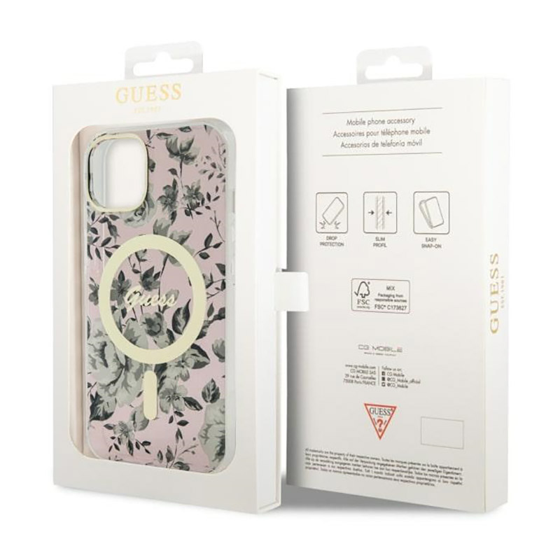 Guess Flower MagSafe - Etui iPhone 14 (Różowy)
