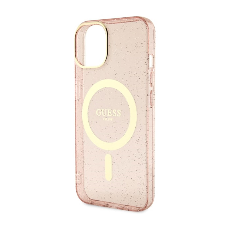 Guess Glitter Gold MagSafe - Etui iPhone 14 (Różowy)