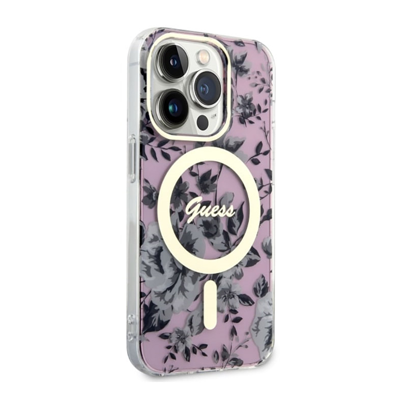 Guess Flower MagSafe - Etui iPhone 14 Pro Max (Różowy)