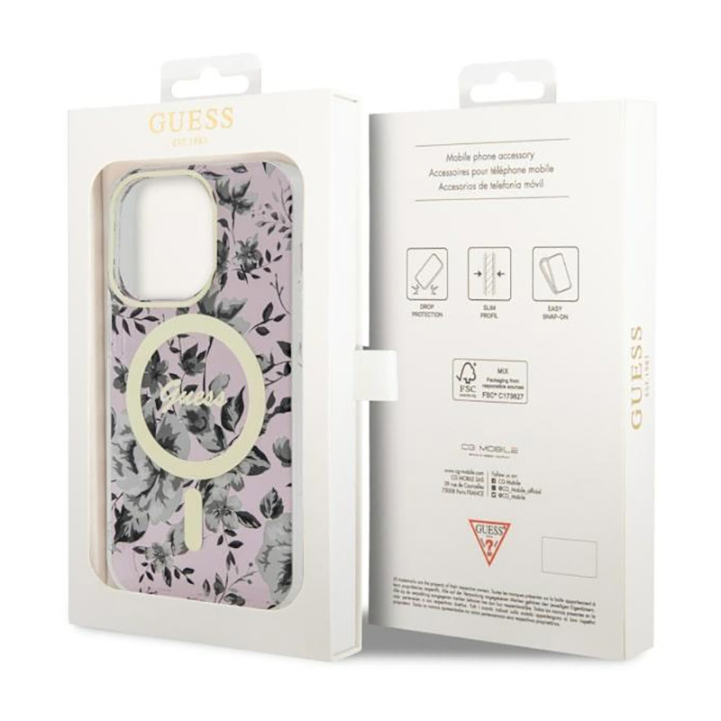 Guess Flower MagSafe - Etui iPhone 14 Pro Max (Różowy)