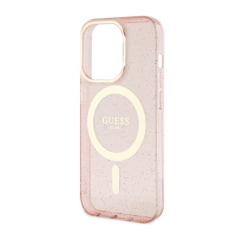 Guess Glitter Gold MagSafe - Etui iPhone 14 Pro Max (Różowy)