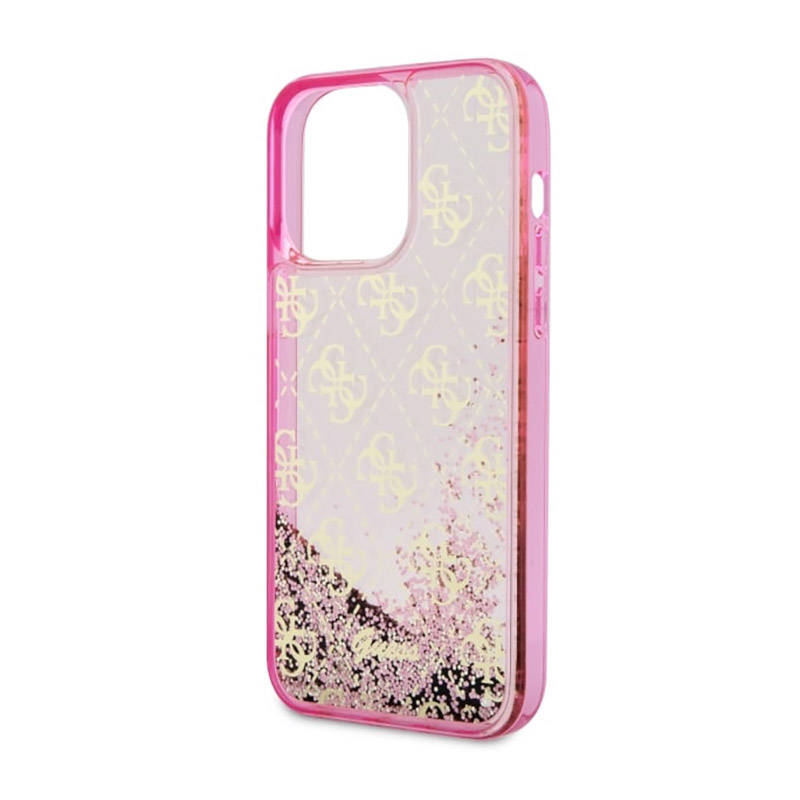 Guess Liquid Glitter Transculent 4G - Etui iPhone 14 Pro (Różowy)