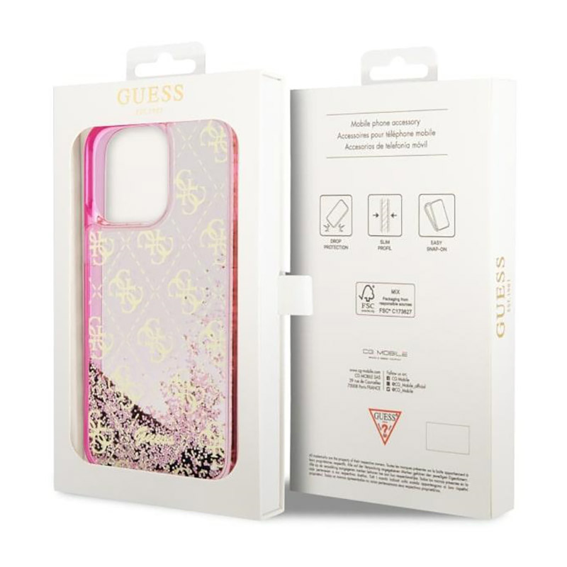 Guess Liquid Glitter Transculent 4G - Etui iPhone 14 Pro (Różowy)