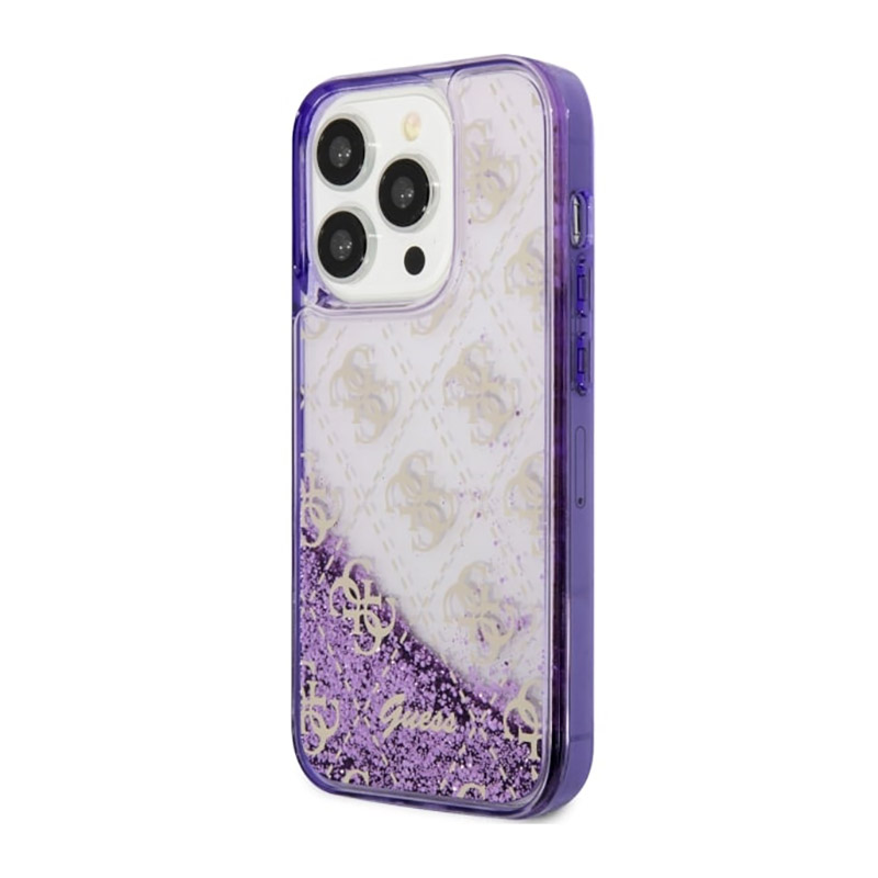Guess Liquid Glitter Transculent 4G - Etui iPhone 14 Pro (Purpurowy)