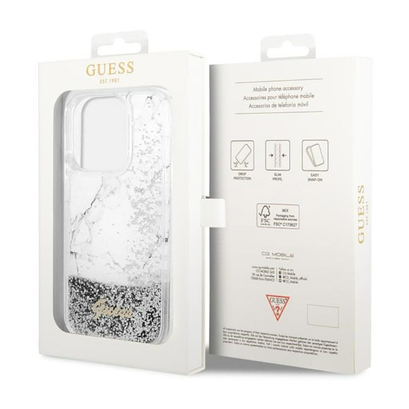 Guess Liquid Glitter Marble - Etui iPhone 14 Pro (Biały)