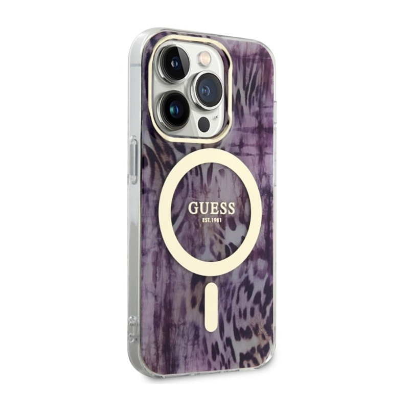 Guess Leopard MagSafe - Etui iPhone 14 Pro (Różowy)
