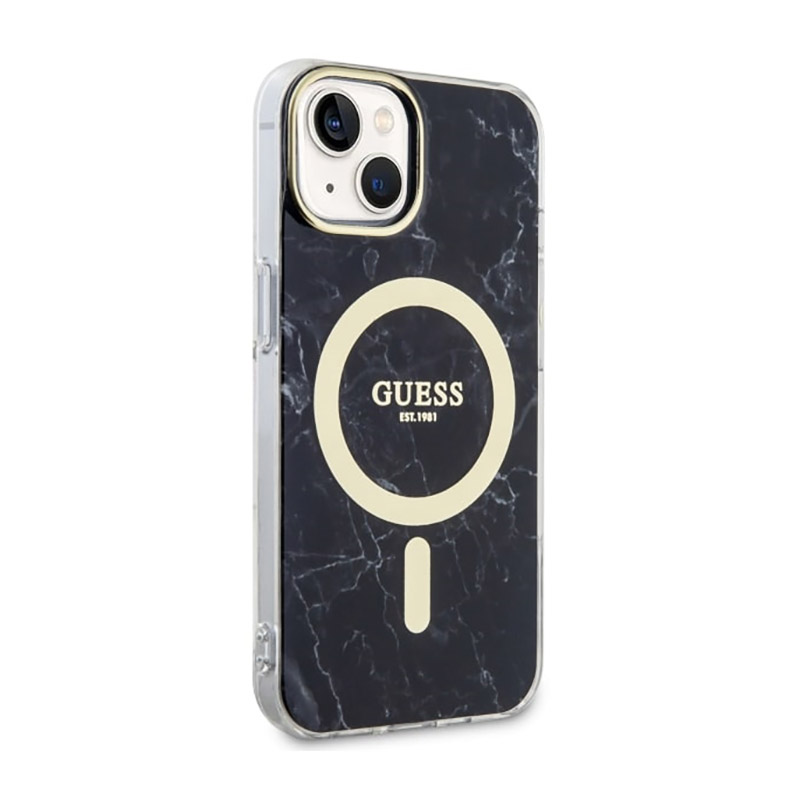 Guess Marble MagSafe - Etui iPhone 14 Plus (Czarny)
