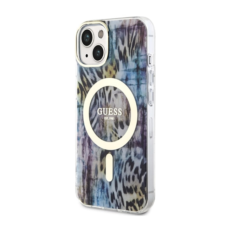 Guess Leopard MagSafe - Etui iPhone 14 (Niebieski)