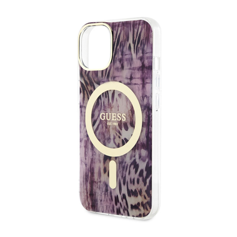 Guess Leopard MagSafe - Etui iPhone 14 (Różowy)