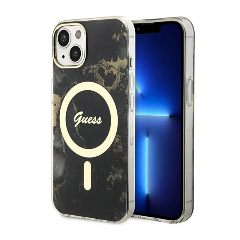 Guess Golden Marble MagSafe - Etui iPhone 14 (Czarny)