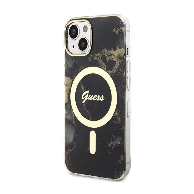 Guess Golden Marble MagSafe - Etui iPhone 14 (Czarny)