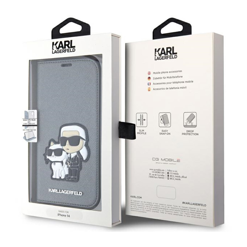 Karl Lagerfeld Booktype NFT Saffiano Karl & Choupette - Etui iPhone 14 (Srebrny)
