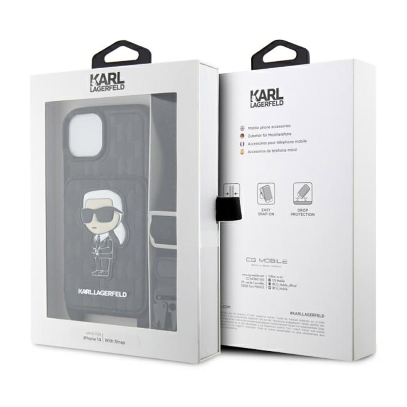 Karl Lagerfeld Crossbody NFT Saffiano Monogram Ikonik - Etui iPhone 14 Pro (Czarny)