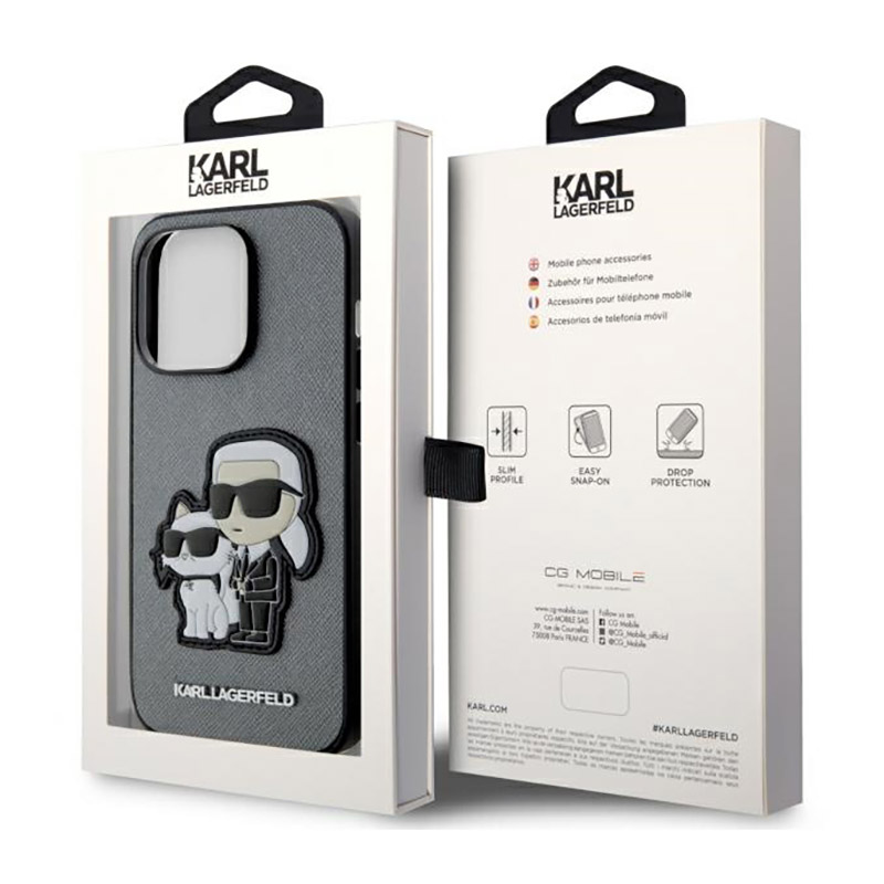 Karl Lagerfeld NFT Saffiano Karl & Choupette - Etui iPhone 14 Pro (Srebrny)